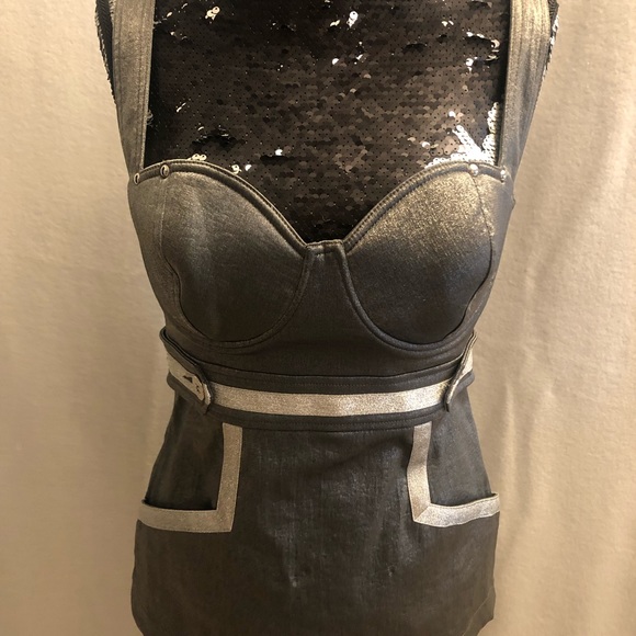 Silver & Pewter Marciano Bustier Halter Top - Picture 2 of 10
